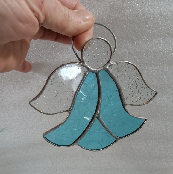 Stained Glass Angel Suncatcher Blue Ornament Leaded - Picture 1 of 4